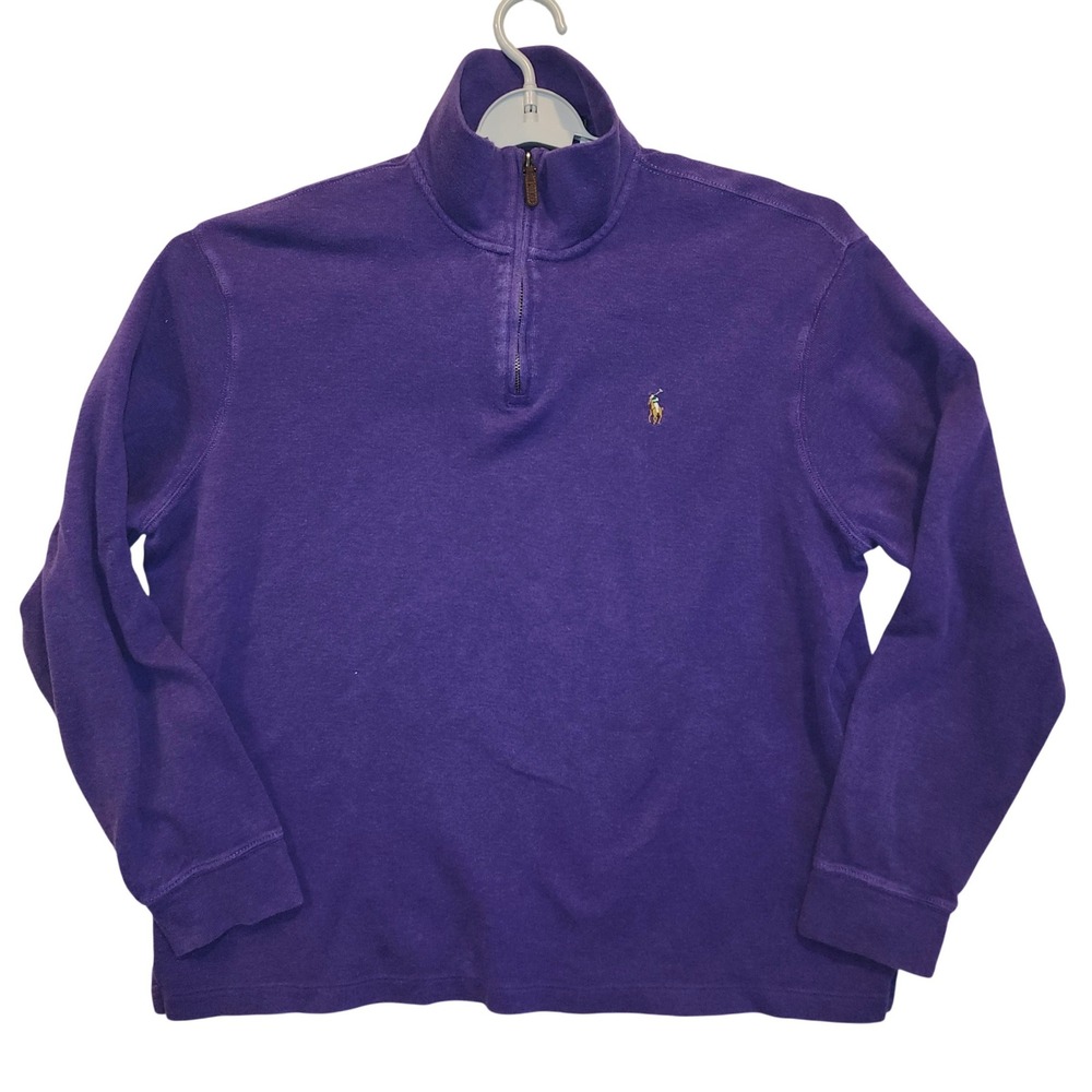 Polo Ralph Lauren Estate Rib Quarter Zip Pullover Purple Cotton Mens XL 3418